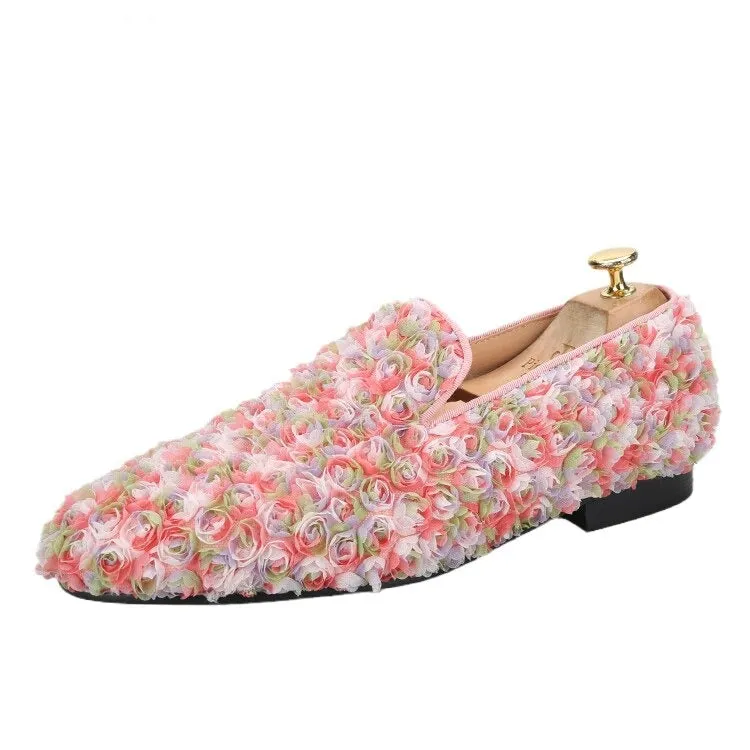 Men's Pink Lace Wedding Loafers for Prom and Events