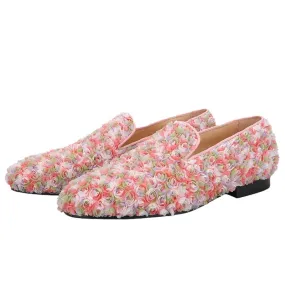 Men's Pink Lace Wedding Loafers for Prom and Events