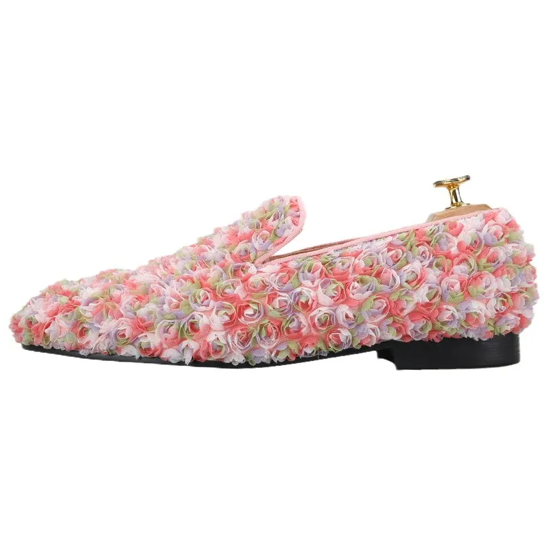 Men's Pink Lace Wedding Loafers for Prom and Events