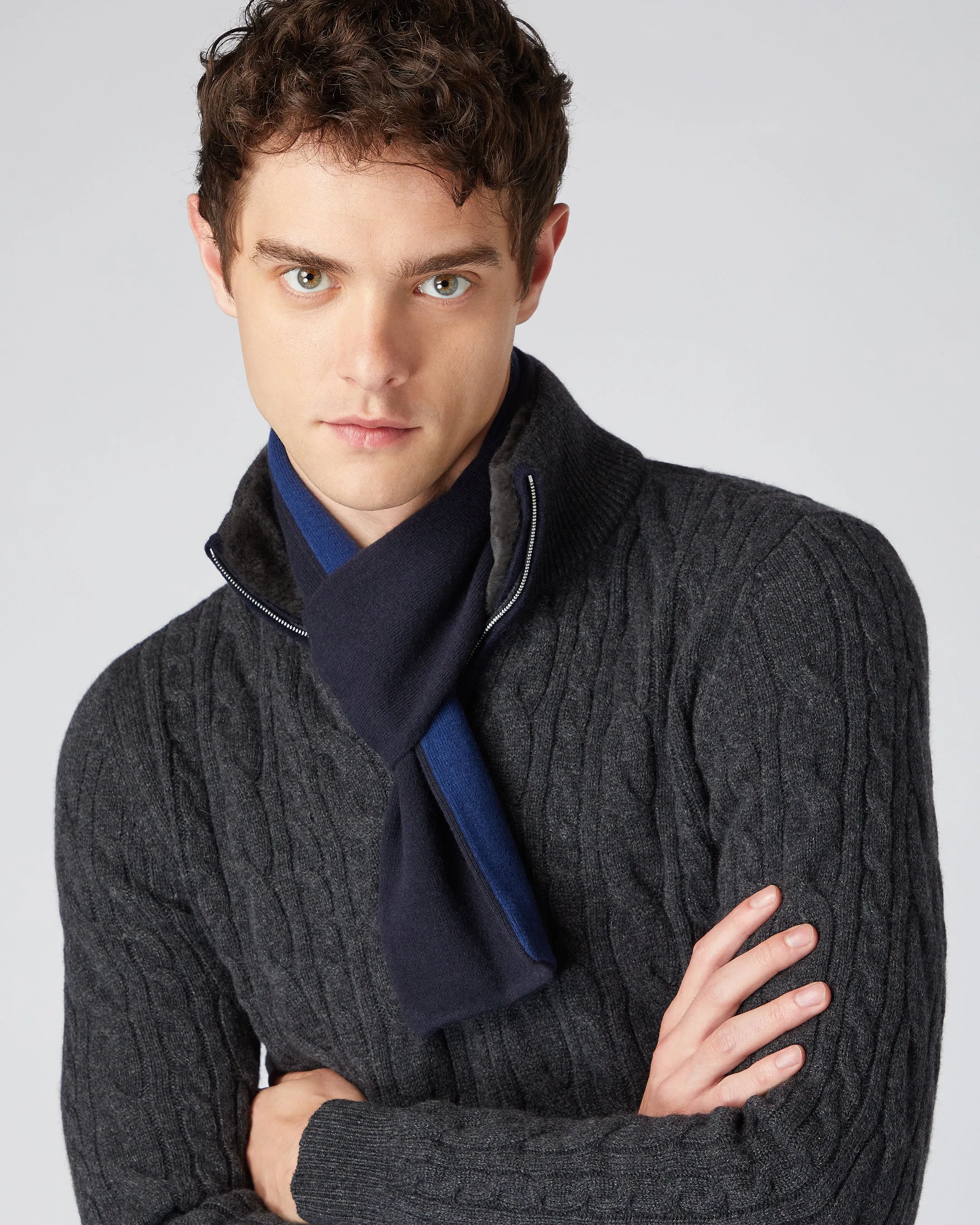 Men's Two Tone Cashmere Scarf Navy Blue French Blue - Shop Now