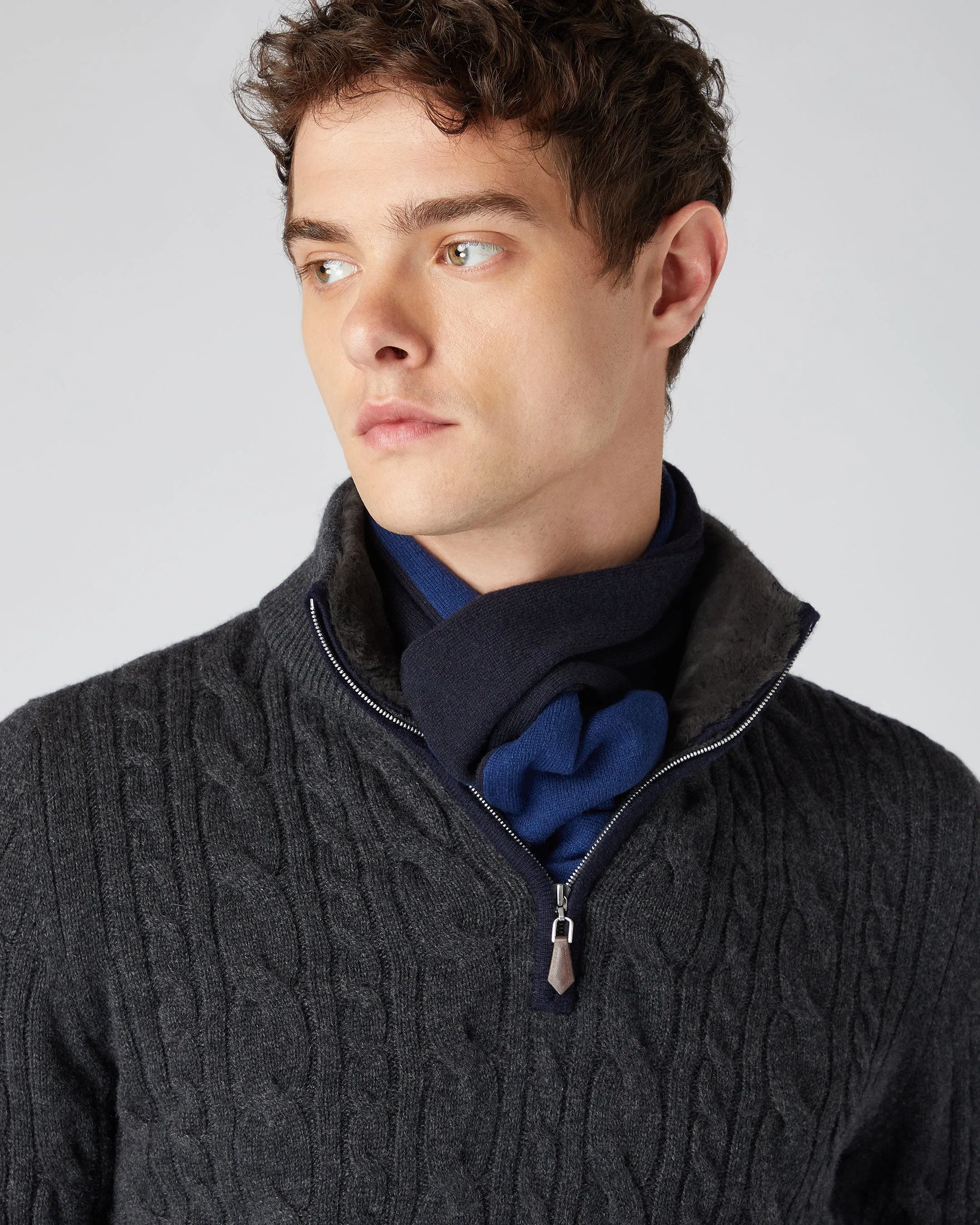 Men's Two Tone Cashmere Scarf Navy Blue French Blue - Shop Now