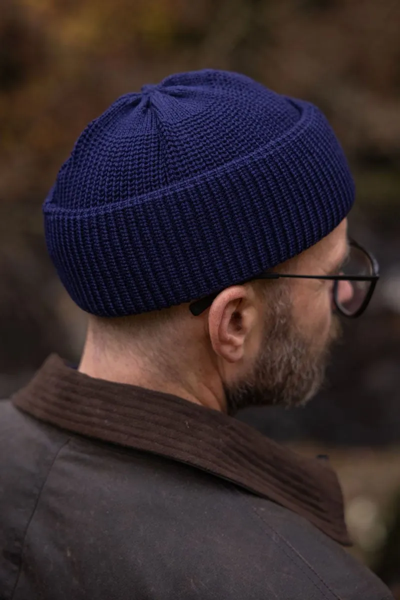 Merino Wool Bifold Watch Cap in Navy