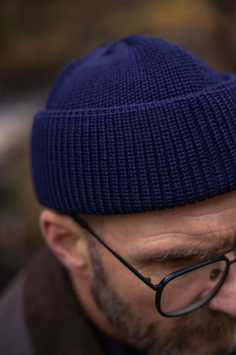 Merino Wool Bifold Watch Cap in Navy