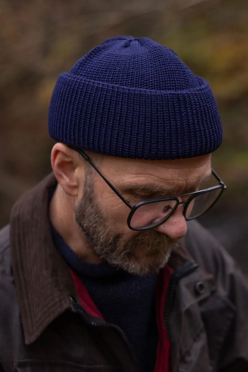 Merino Wool Bifold Watch Cap in Navy