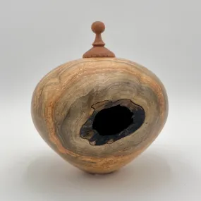 Wood Carved Urn - Mesquite Cap (Spalted Maple, Mesquite) #90-23