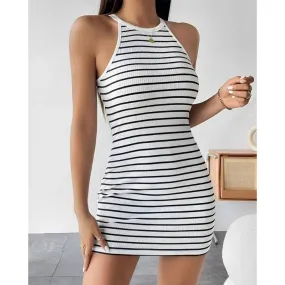 Mini Dress with Sleeveless Round Neck