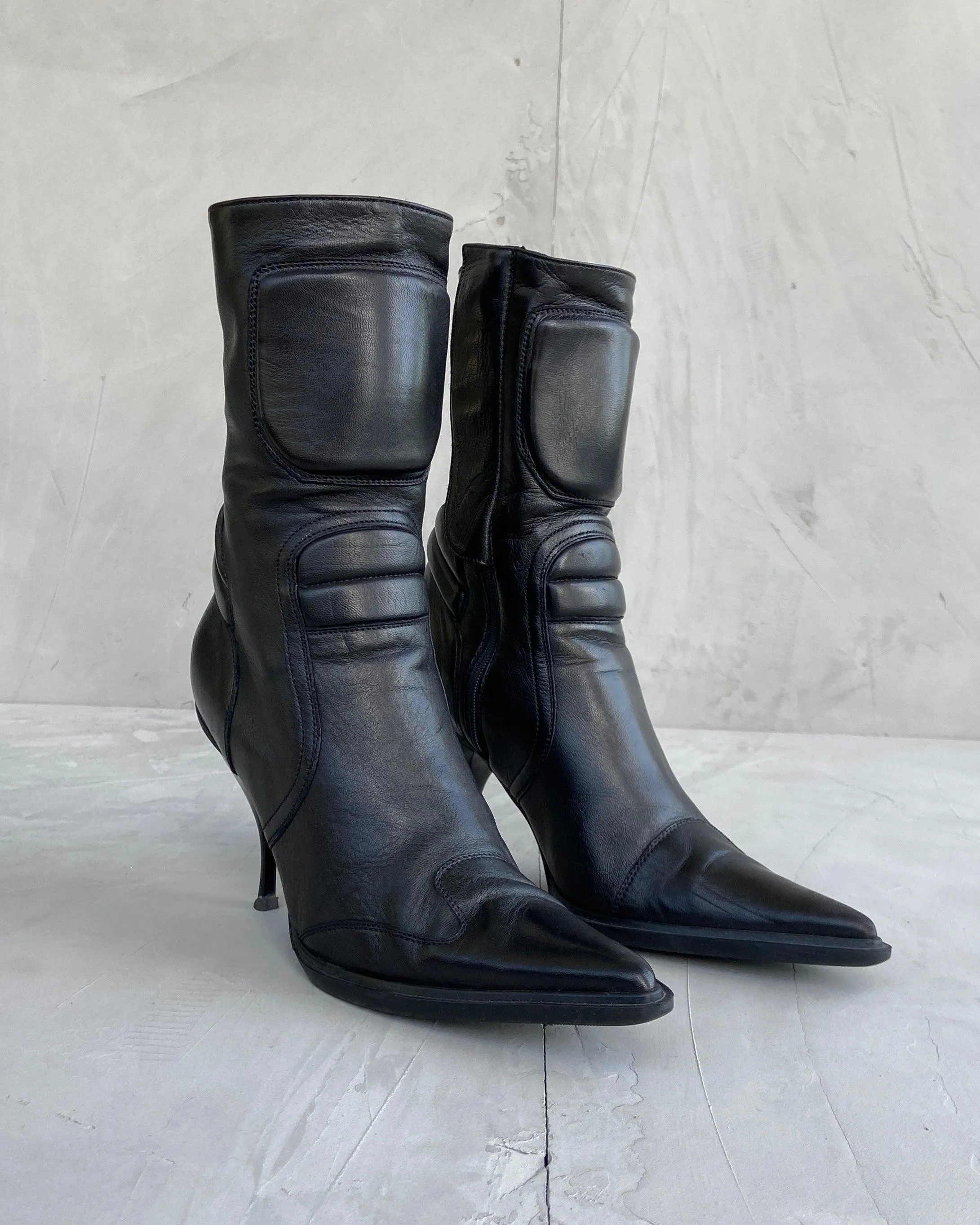 MIU MIU AW1998 Leather High Heel Moto Boots - European Size 38 / UK Size 5