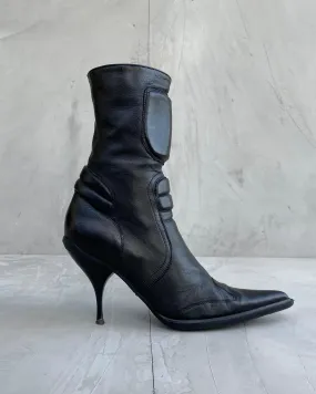 MIU MIU AW1998 Leather High Heel Moto Boots - European Size 38 / UK Size 5