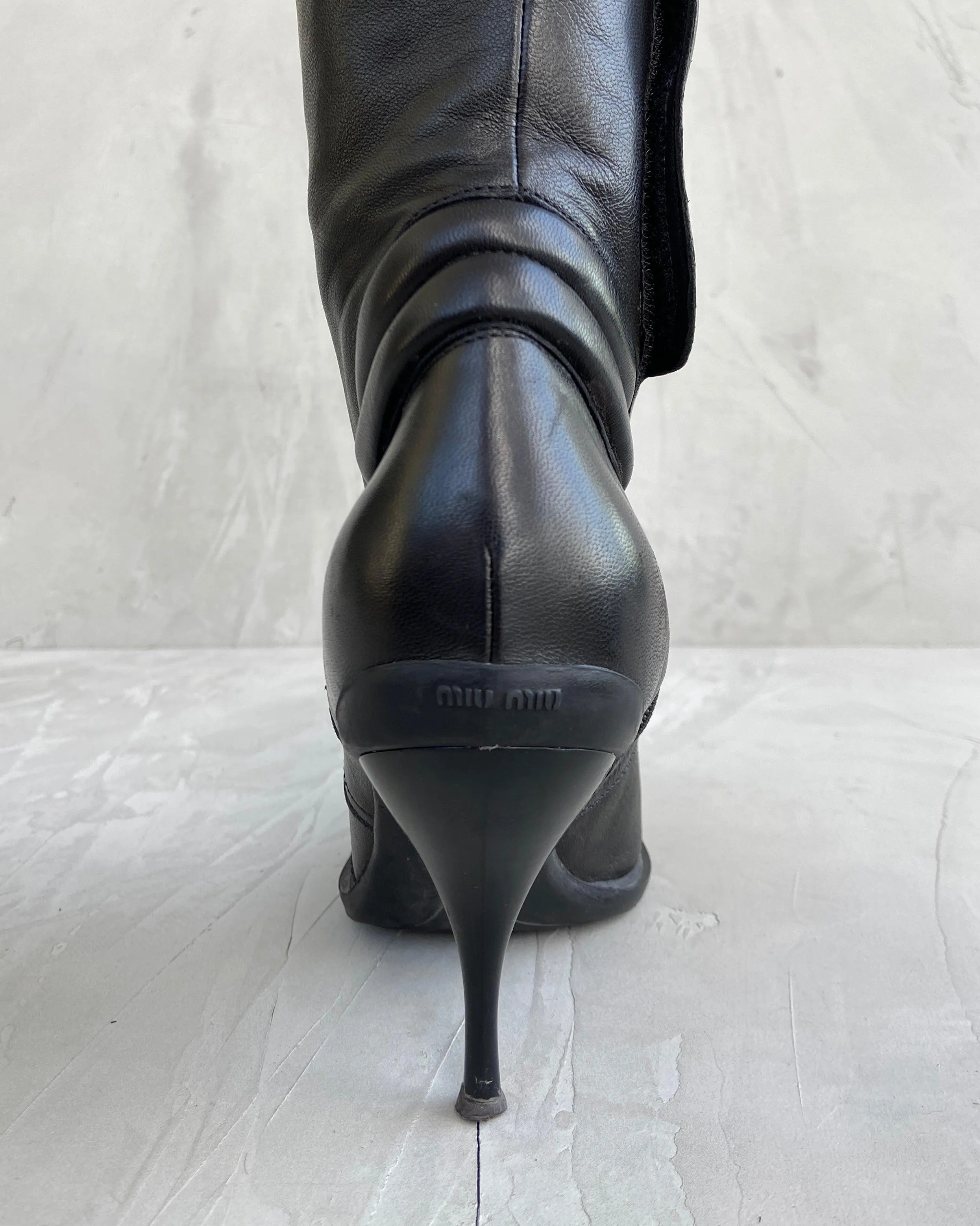 MIU MIU AW1998 Leather High Heel Moto Boots - European Size 38 / UK Size 5