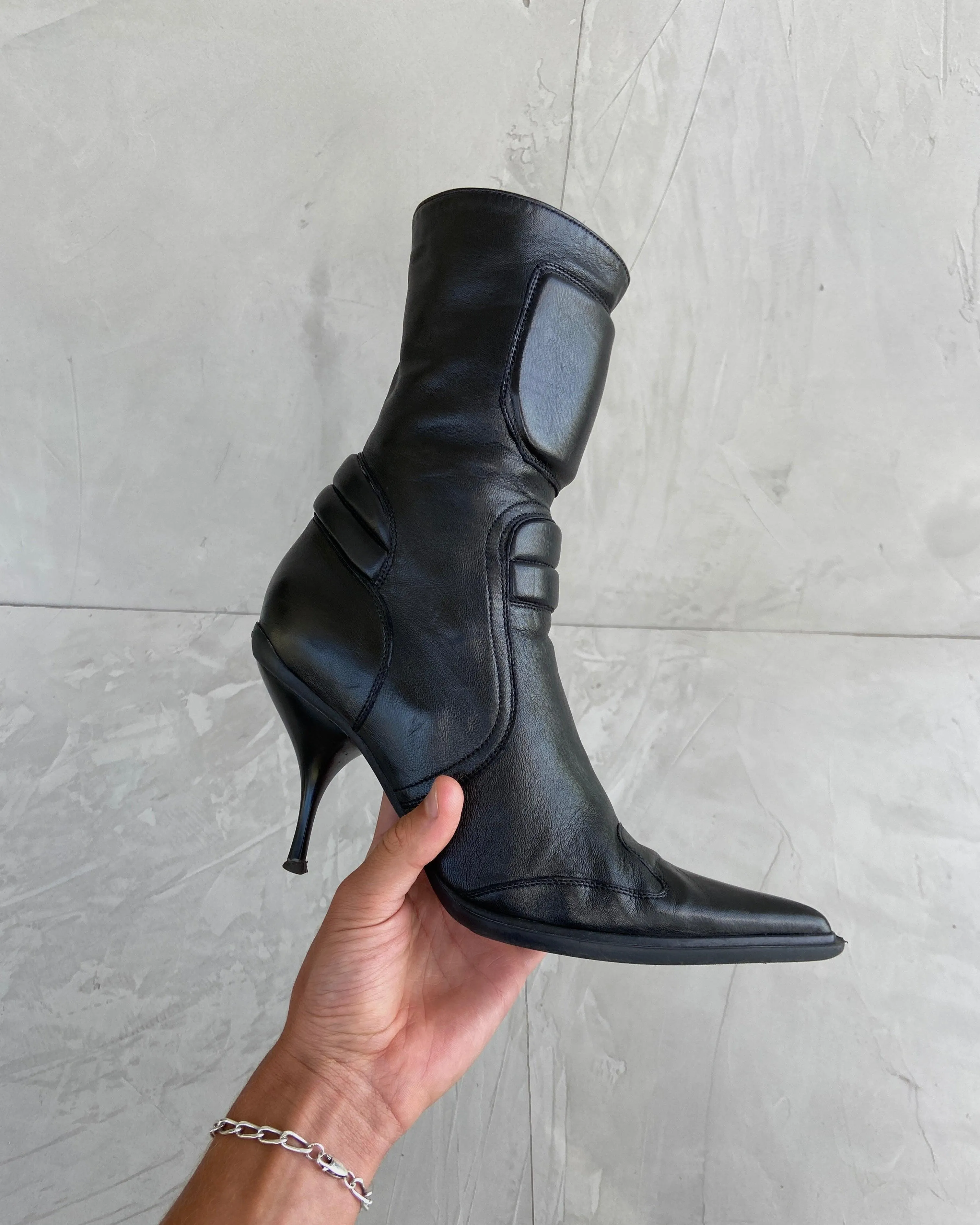 MIU MIU AW1998 Leather High Heel Moto Boots - European Size 38 / UK Size 5