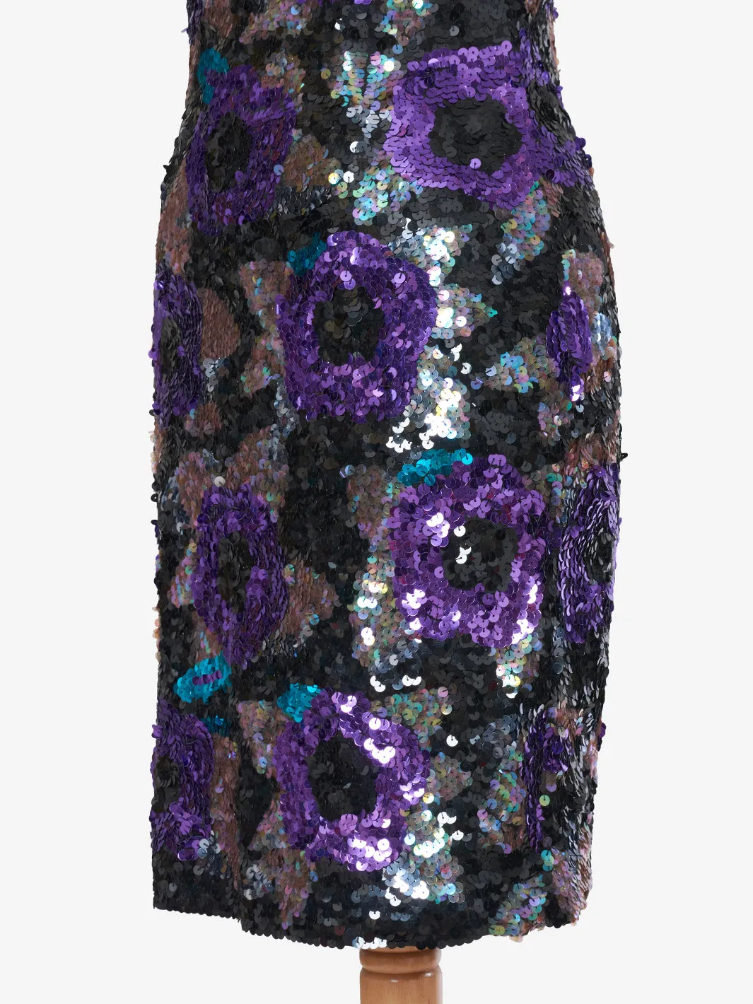 Nadine Mini dress purple rose sequins green leaves '80s