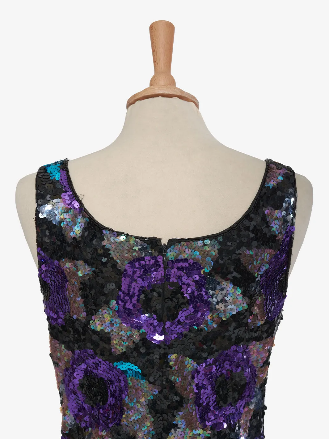 Nadine Mini dress purple rose sequins green leaves '80s