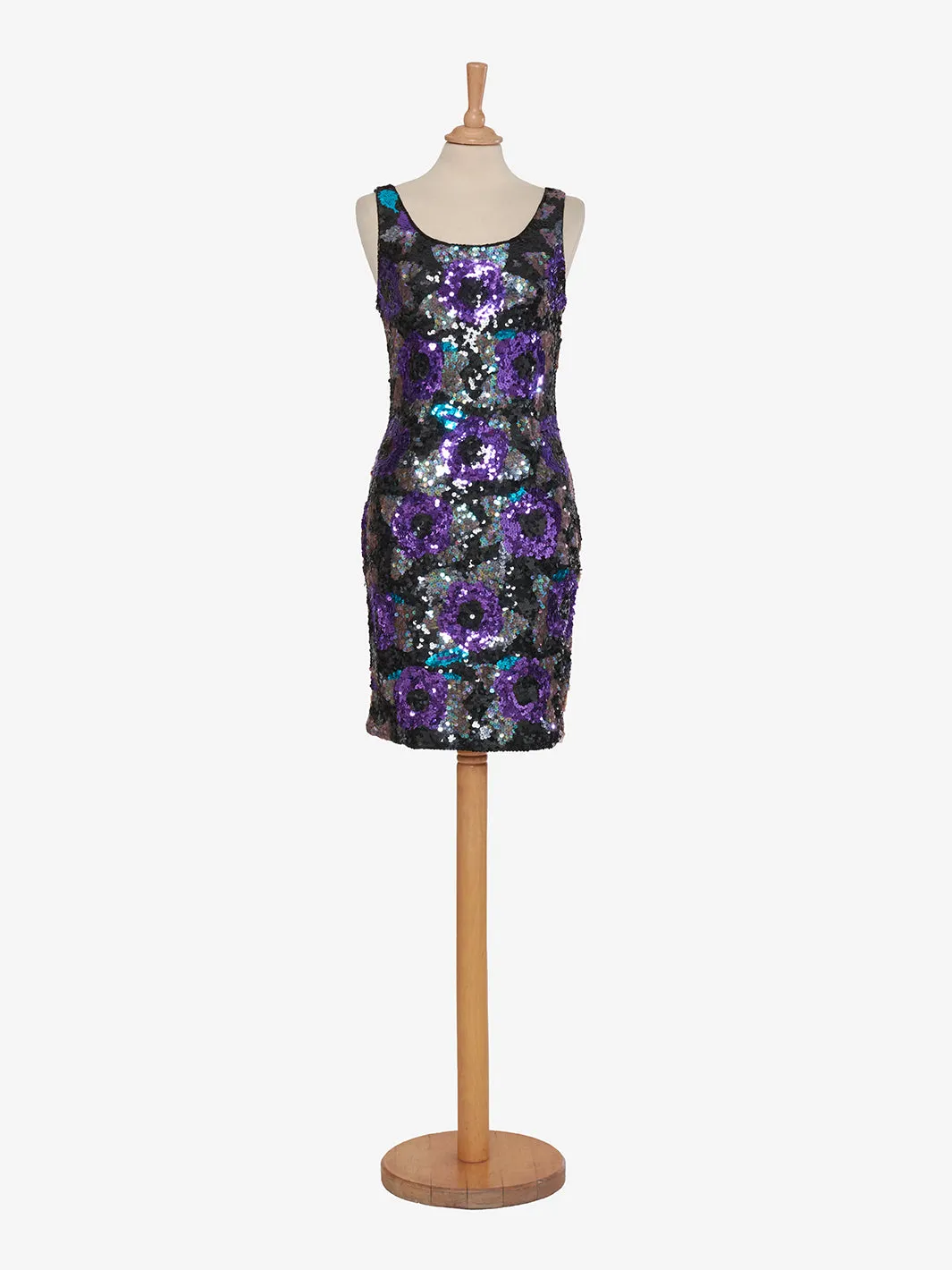 Nadine Mini dress purple rose sequins green leaves '80s