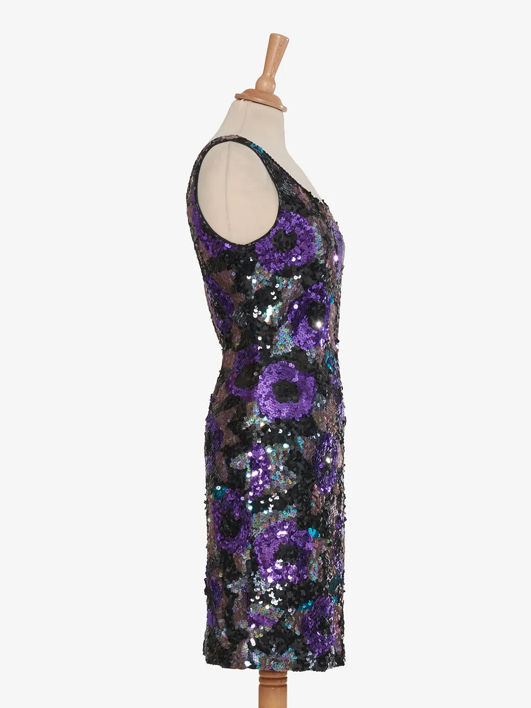 Nadine Mini dress purple rose sequins green leaves '80s