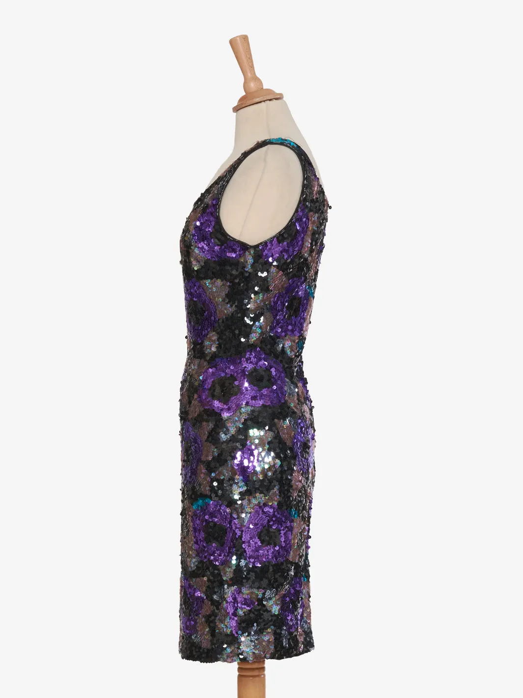 Nadine Mini dress purple rose sequins green leaves '80s