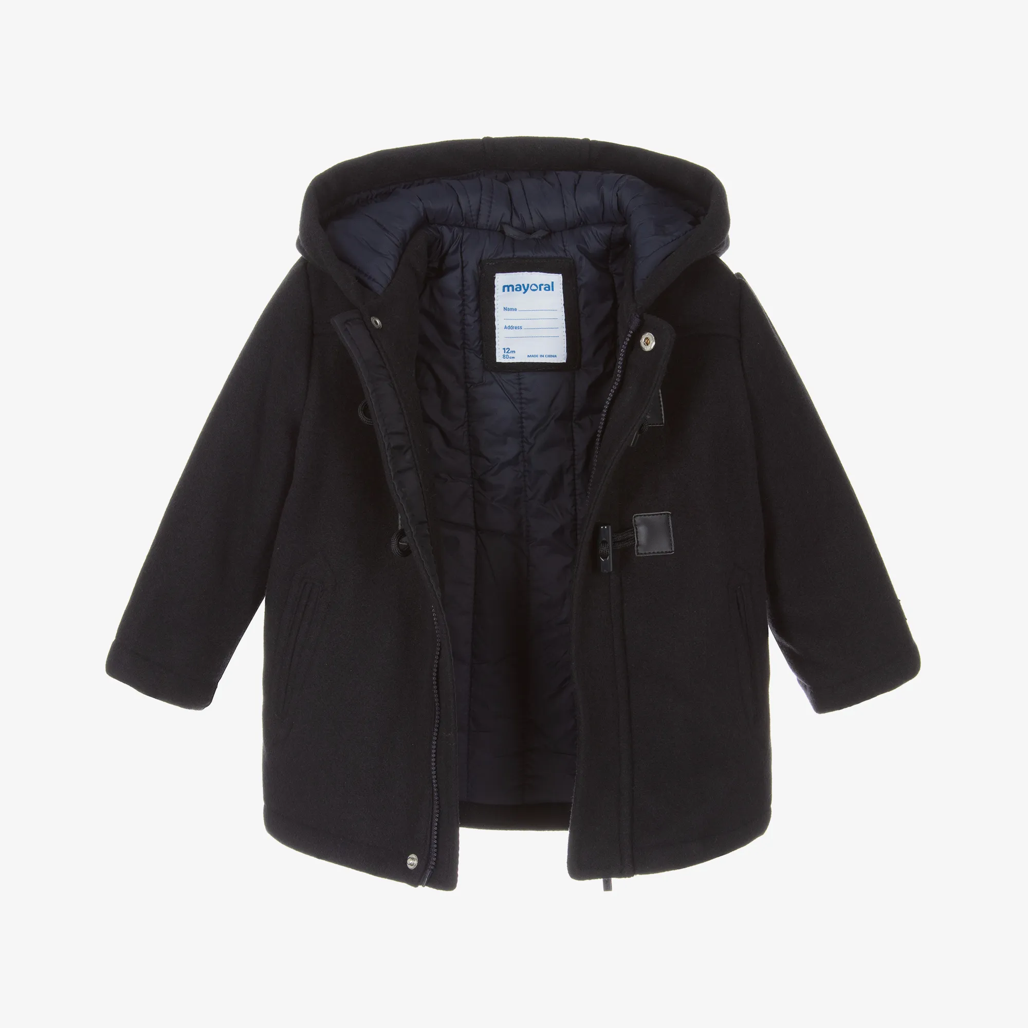 Navy Blue Boys Hooded Duffle Coat