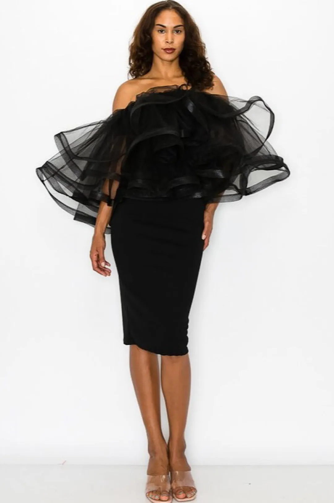 Off The Shoulder Black Tulle Dress