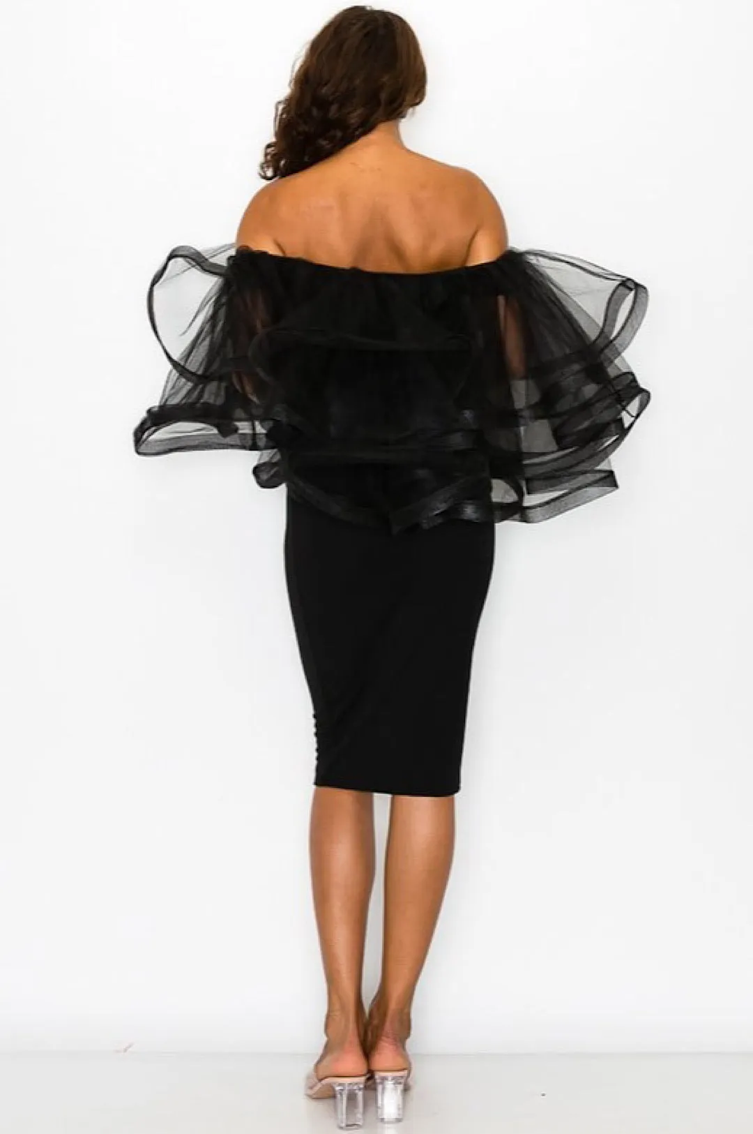 Off The Shoulder Black Tulle Dress