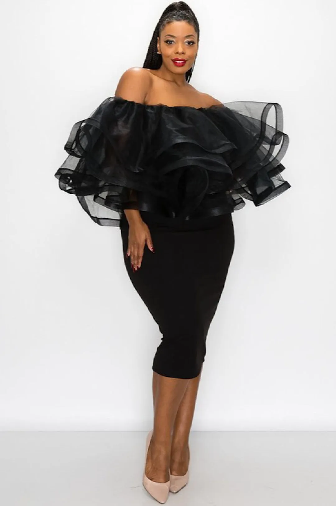 Off The Shoulder Black Tulle Dress