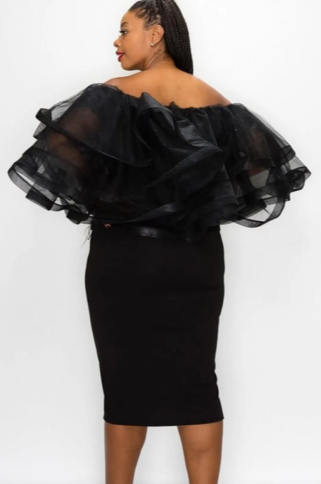 Off The Shoulder Black Tulle Dress