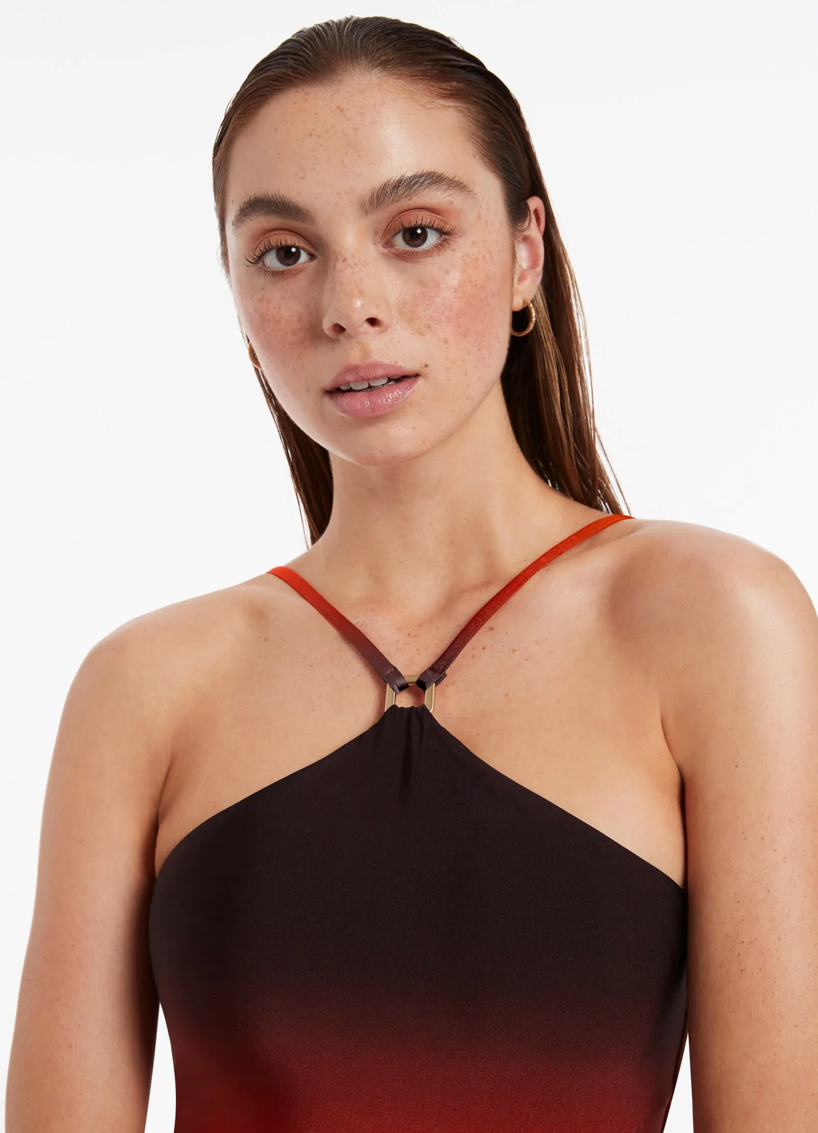 Oia Sunset Swimsuit High Neck Trim - Burnt Orange