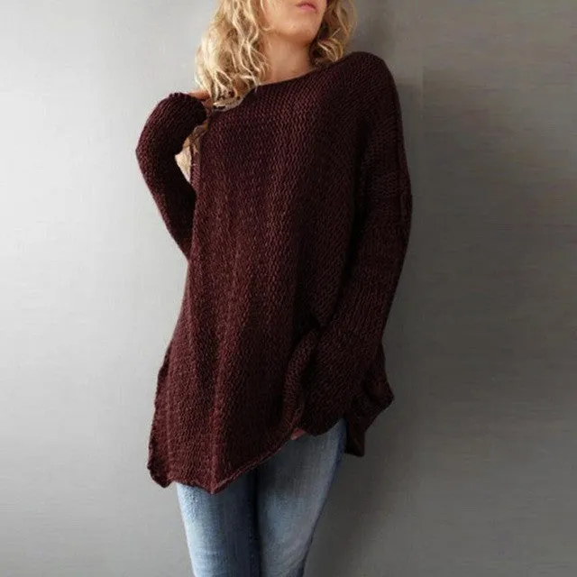 Oversized Women's Korean Fashion Solid Long Sleeve Sweater Jumpers