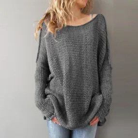 Oversized Women's Korean Fashion Solid Long Sleeve Sweater Jumpers