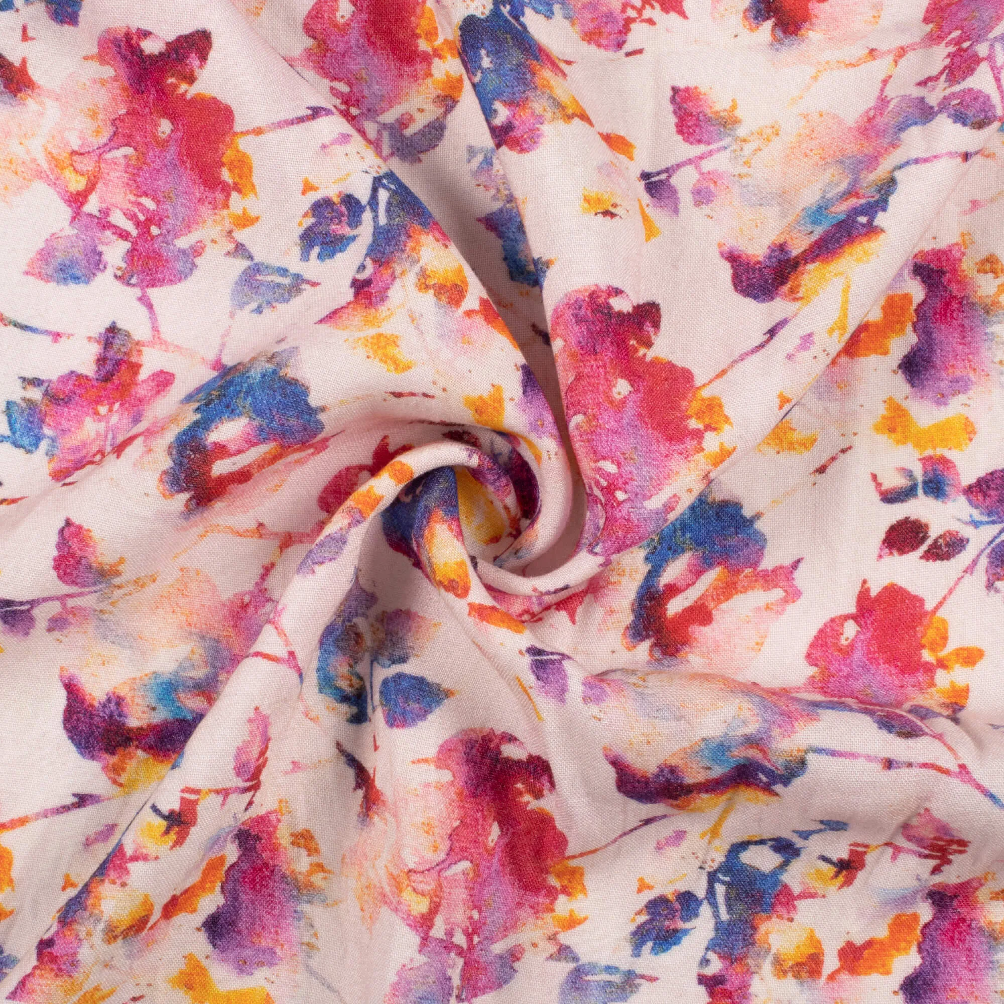 Pastel Pink and Sangria Purple Floral Pattern Rayon Fabric - Digital Print, Viscose Material - 58 Inches Width