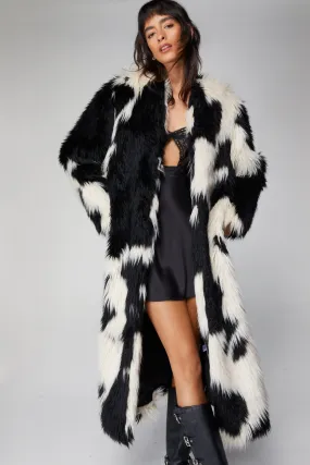 Patchwork Fur Longline Coat Premium Mono