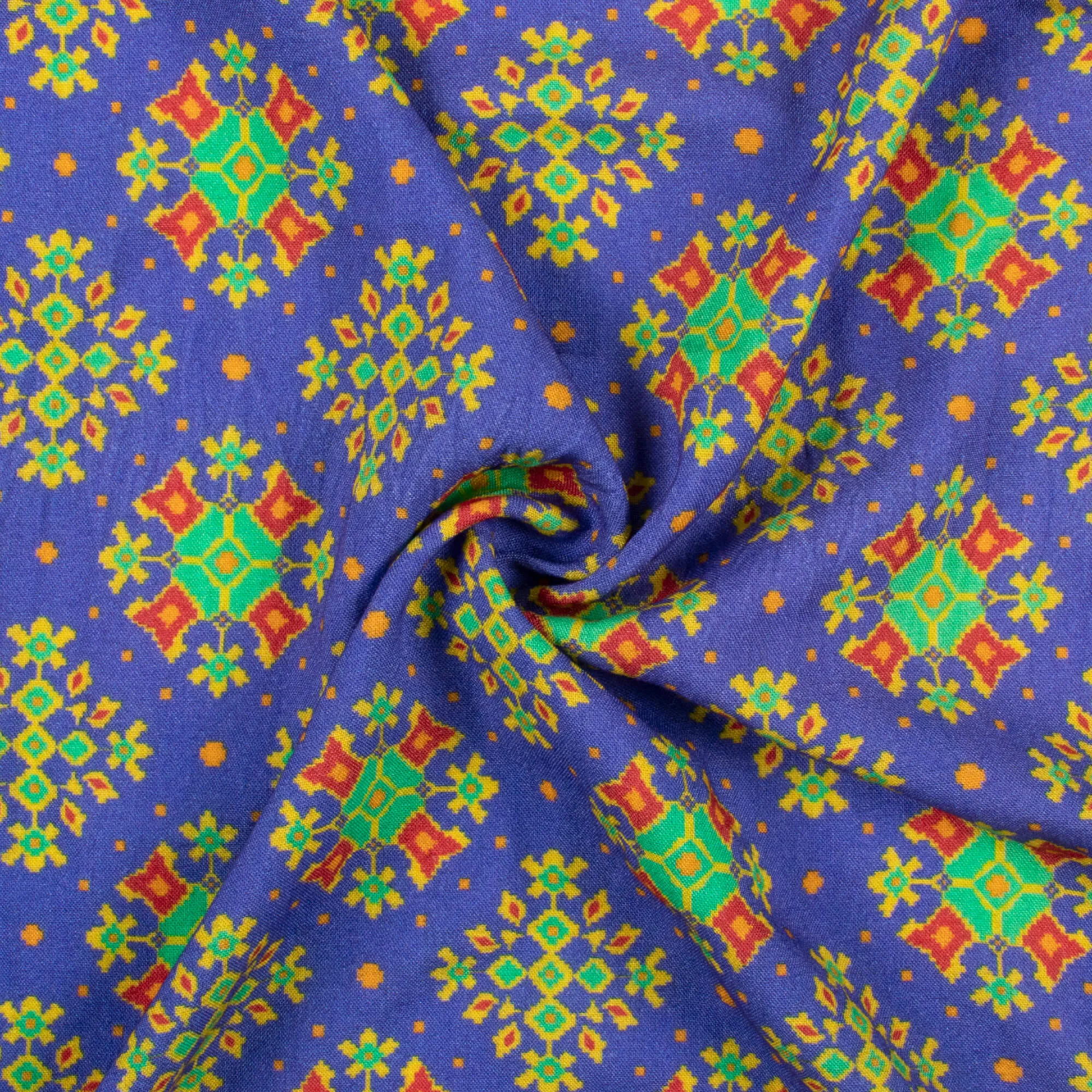 Patola Pattern Cobalt Blue and Paris Green Viscose Rayon Fabric - Digital Print - 58 Inches Width