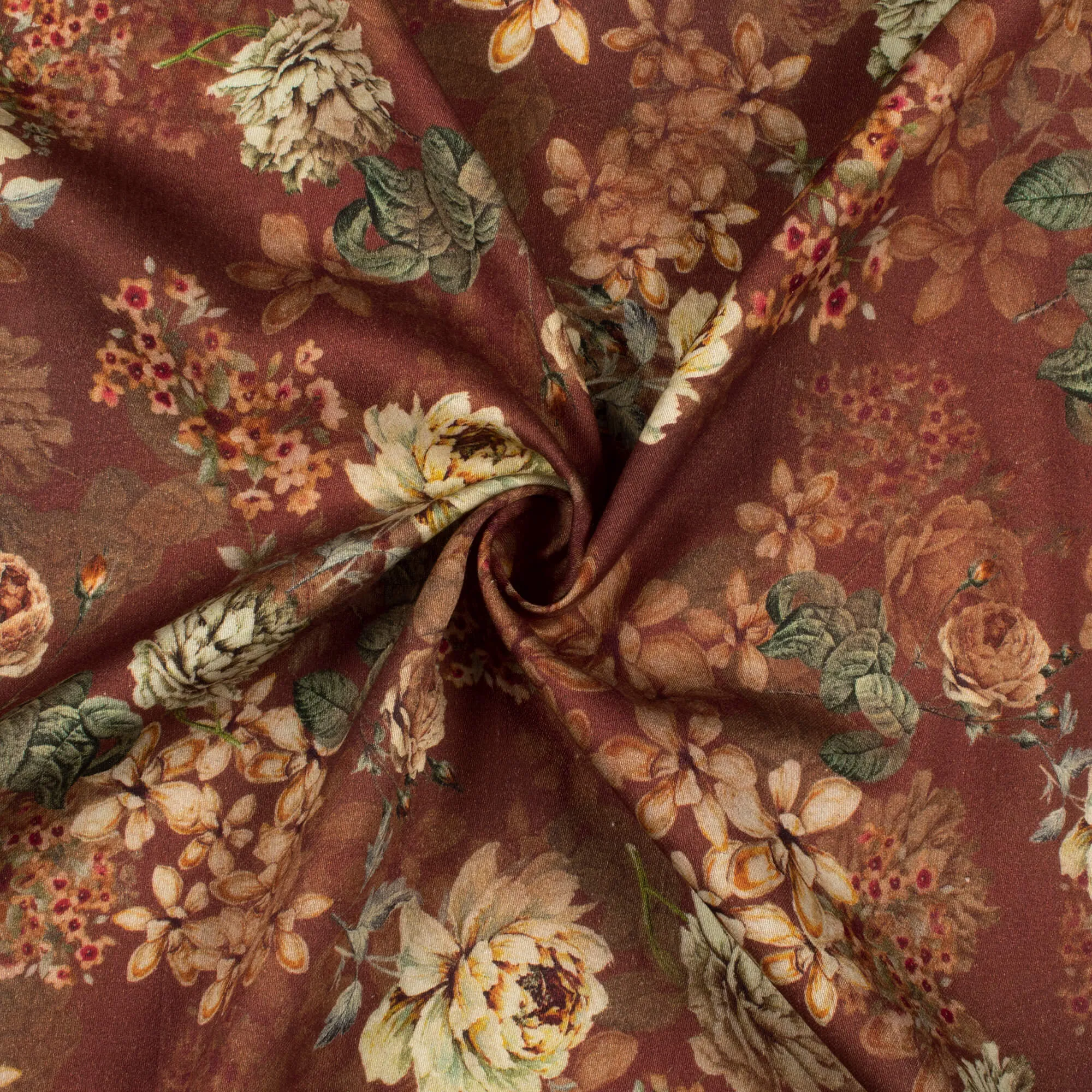 Peach Floral Digital Print Viscose Rayon Fabric - 58 Inches Wide