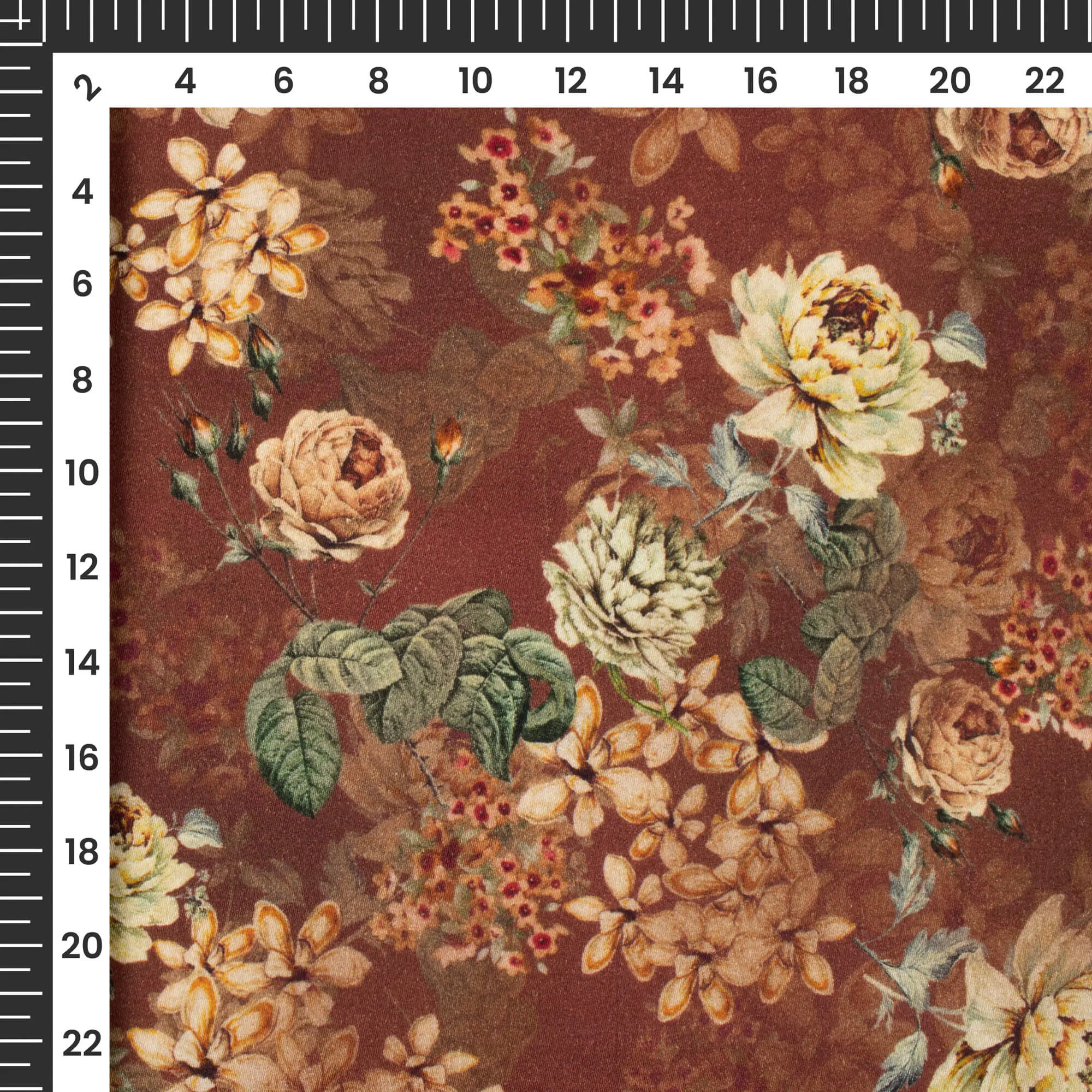 Peach Floral Digital Print Viscose Rayon Fabric - 58 Inches Wide