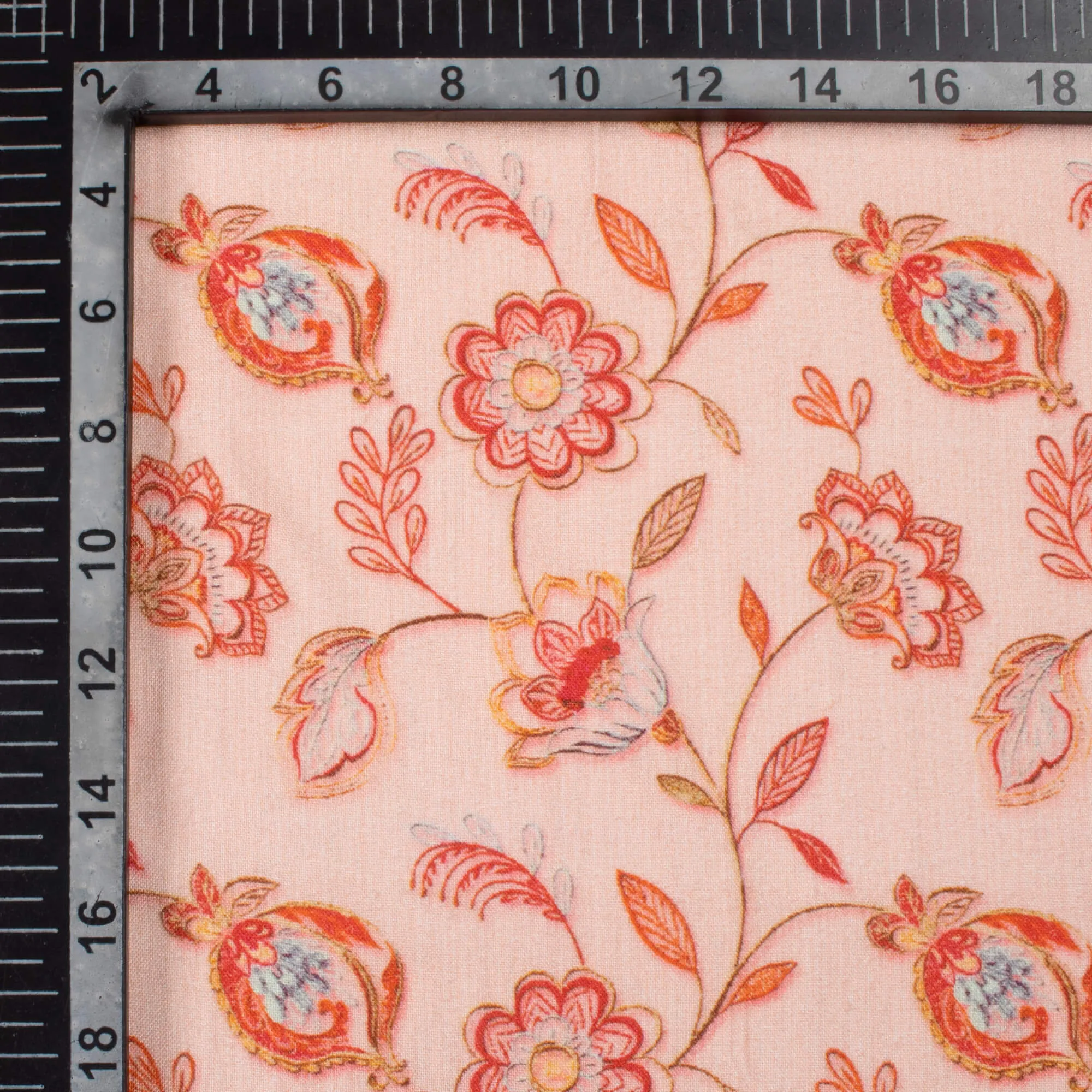 Peach Red Floral Pattern Fabric - Viscose Rayon Digital Print (58 Inches)