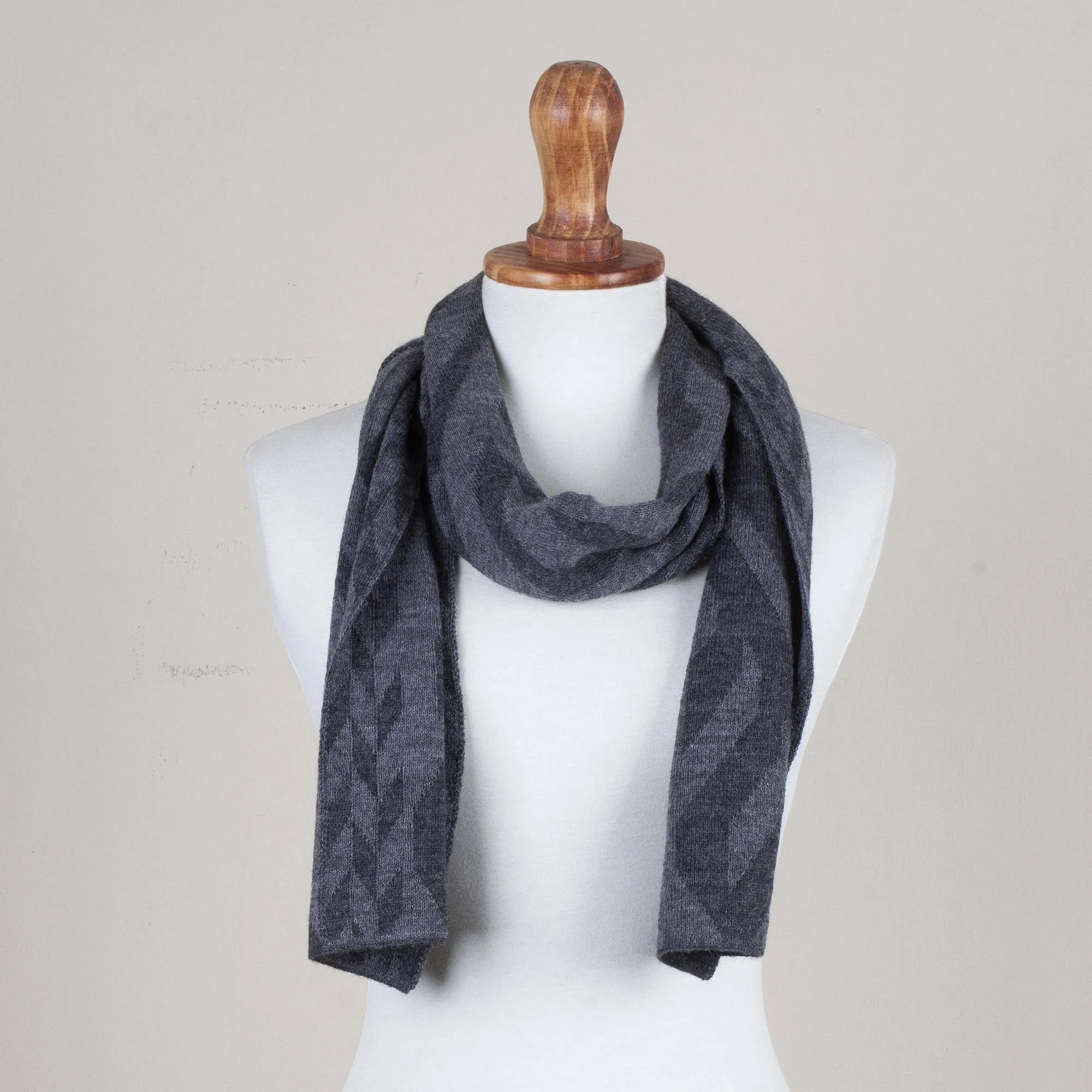 Peruvian Gray Alpaca Scarf with Mountain Scent in Dolphin Gray and Slate