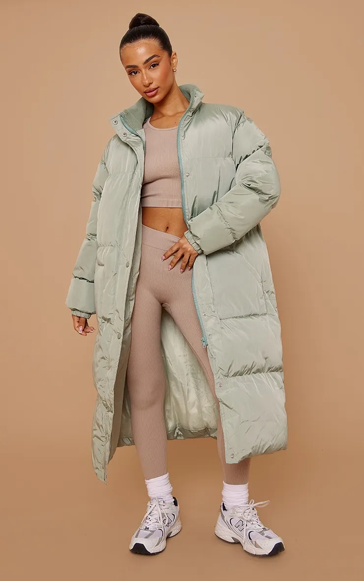 Petite Sage Green Maxi Puffer Coat