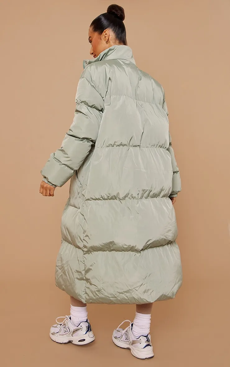 Petite Sage Green Maxi Puffer Coat