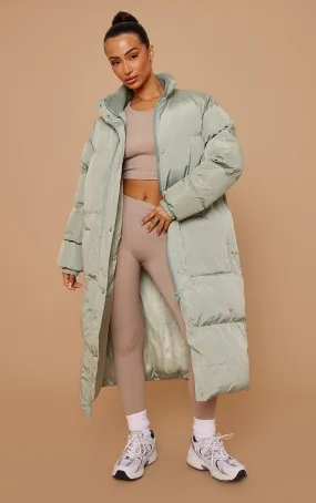 Petite Sage Green Maxi Puffer Coat