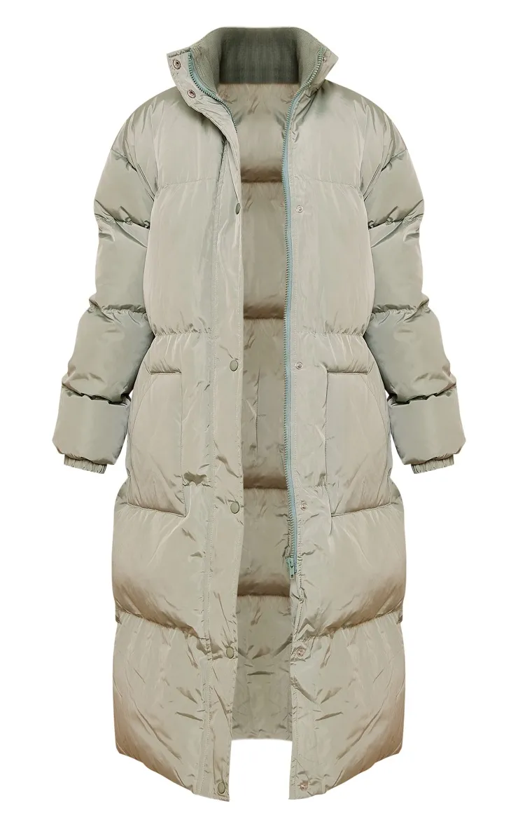 Petite Sage Green Maxi Puffer Coat