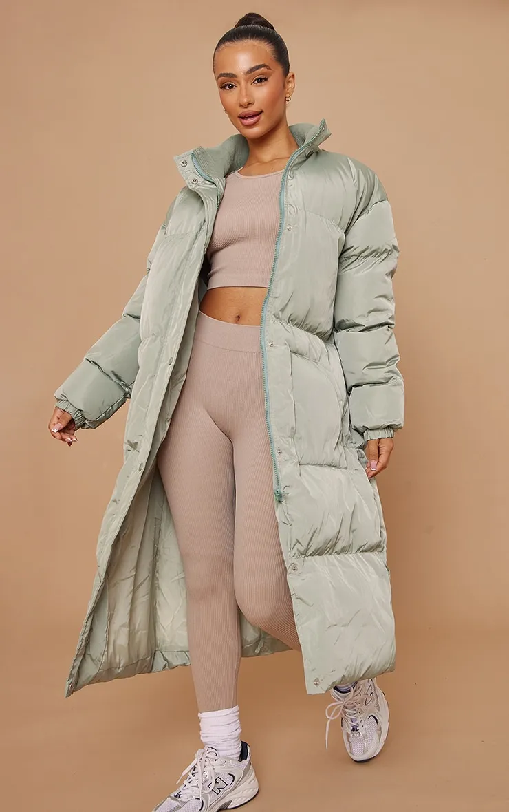 Petite Sage Green Maxi Puffer Coat