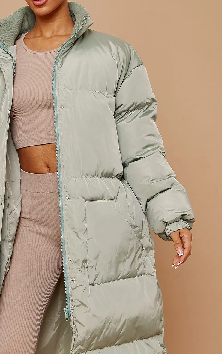 Petite Sage Green Maxi Puffer Coat