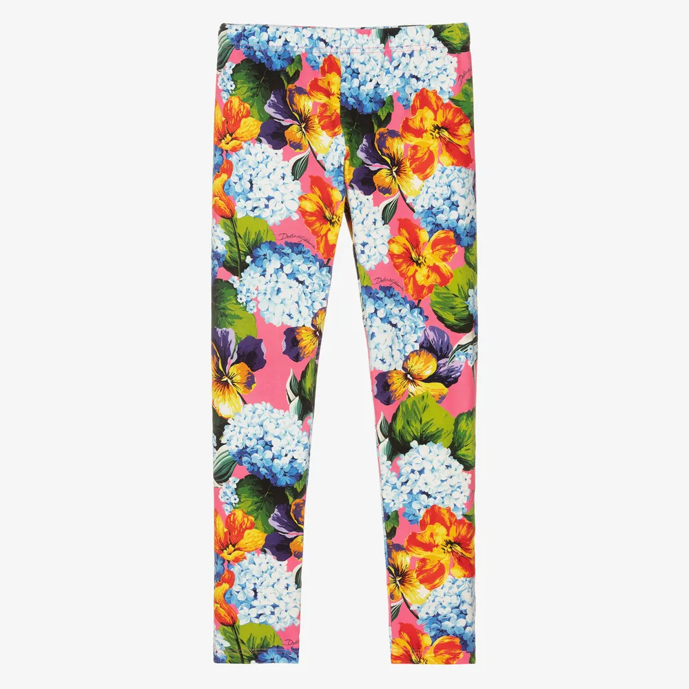 Pink Hydrangea Leggings for Teens