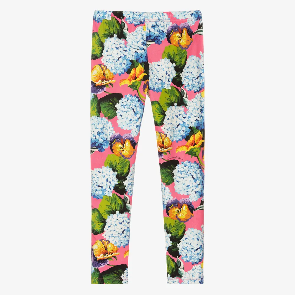 Pink Hydrangea Leggings for Teens