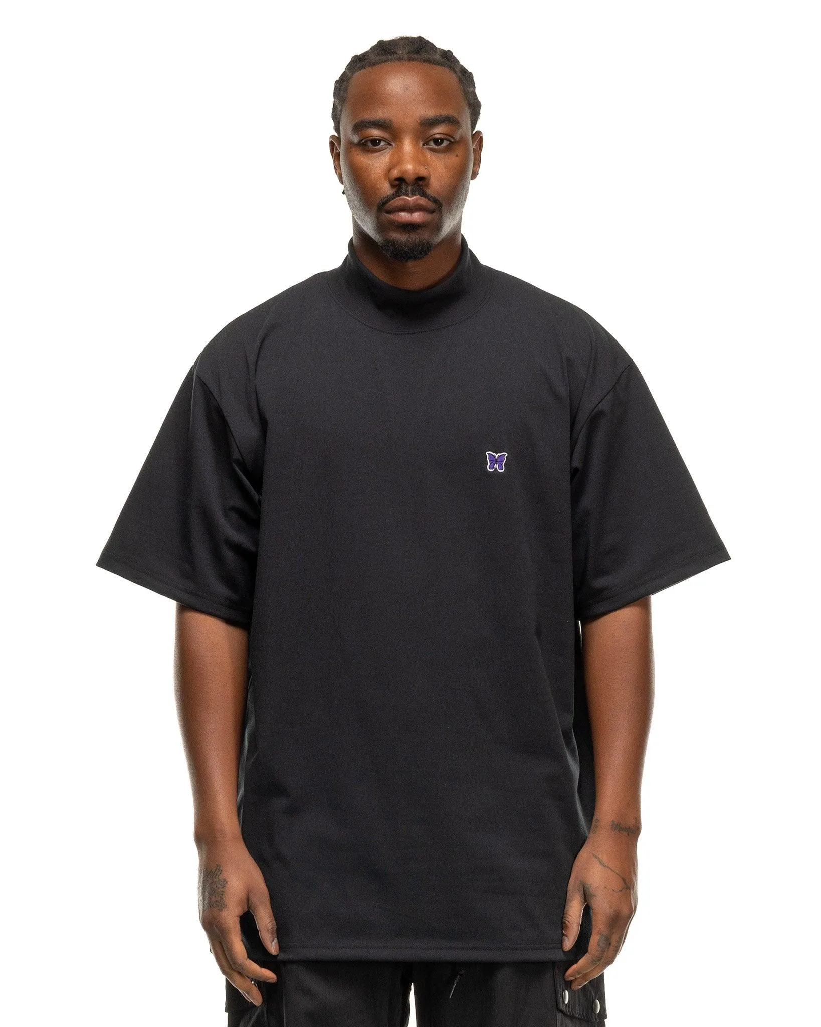 Poly Jersey Black Mock Neck T-Shirt - Shop Now