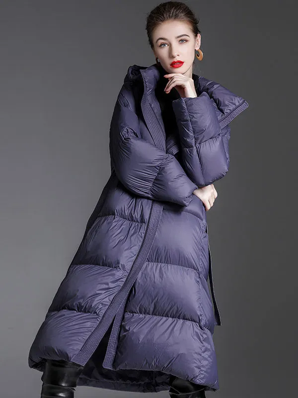 Purple Long Puffer Women's Winter Coat Hooded Outerwear