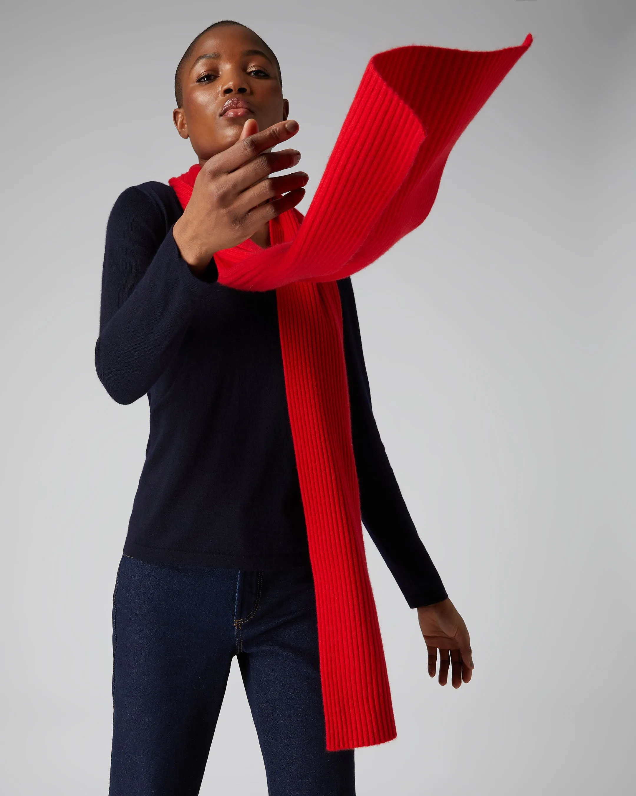 Red Cashmere Scarf - Unisex Short Ribbed