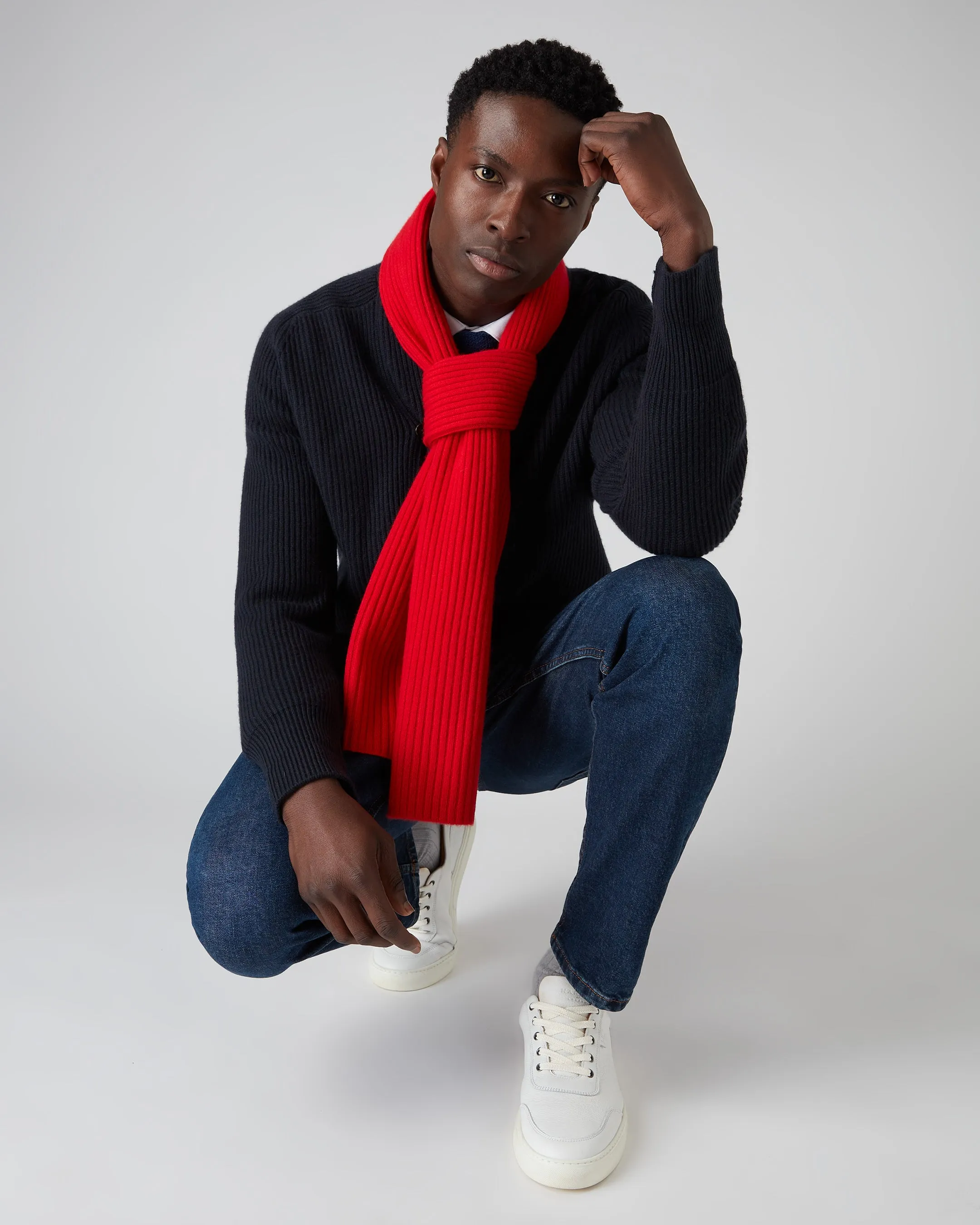 Red Cashmere Scarf - Unisex Short Ribbed