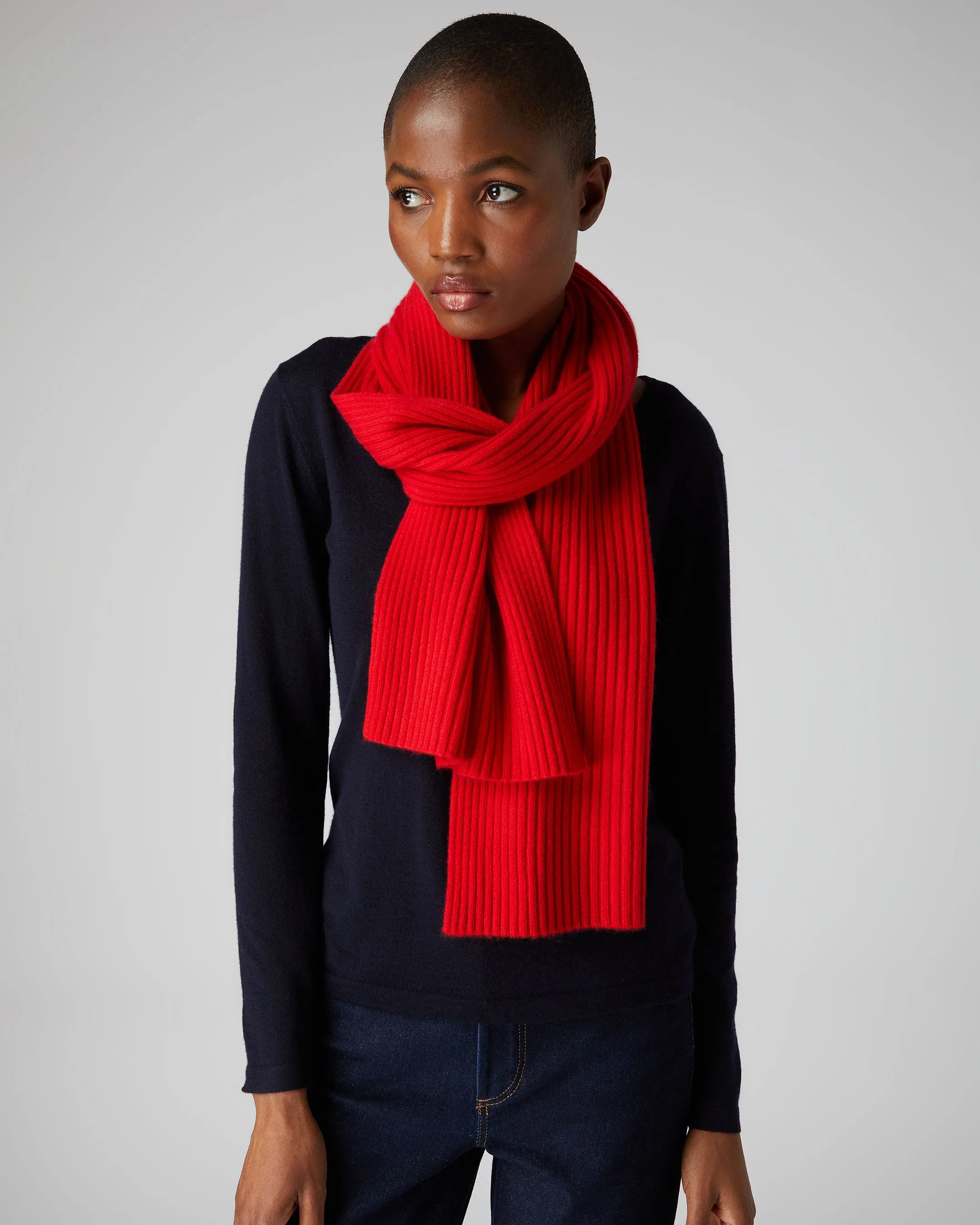 Red Cashmere Scarf - Unisex Short Ribbed