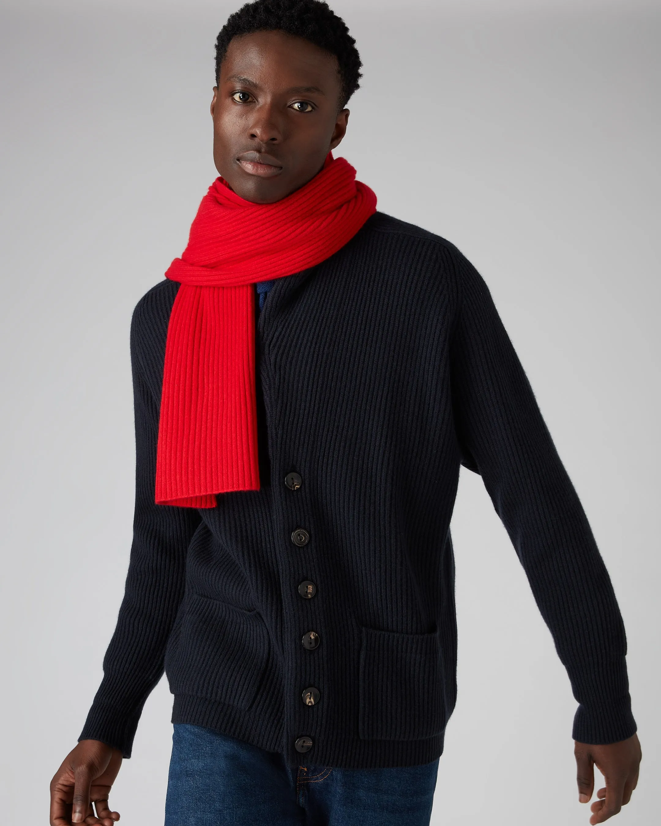 Red Cashmere Scarf - Unisex Short Ribbed