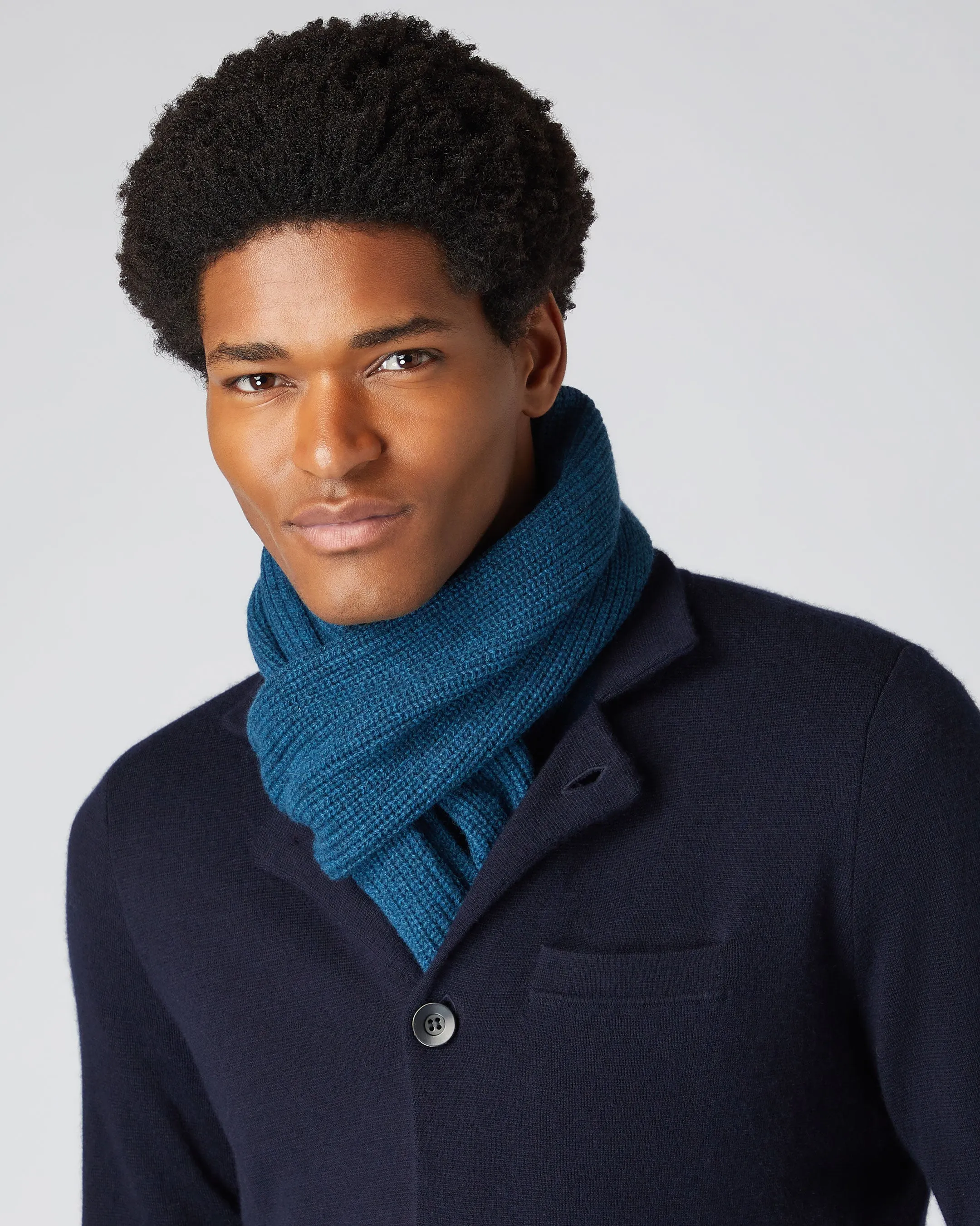 Ribbed Cashmere Scarf - Unisex Lagoon Blue