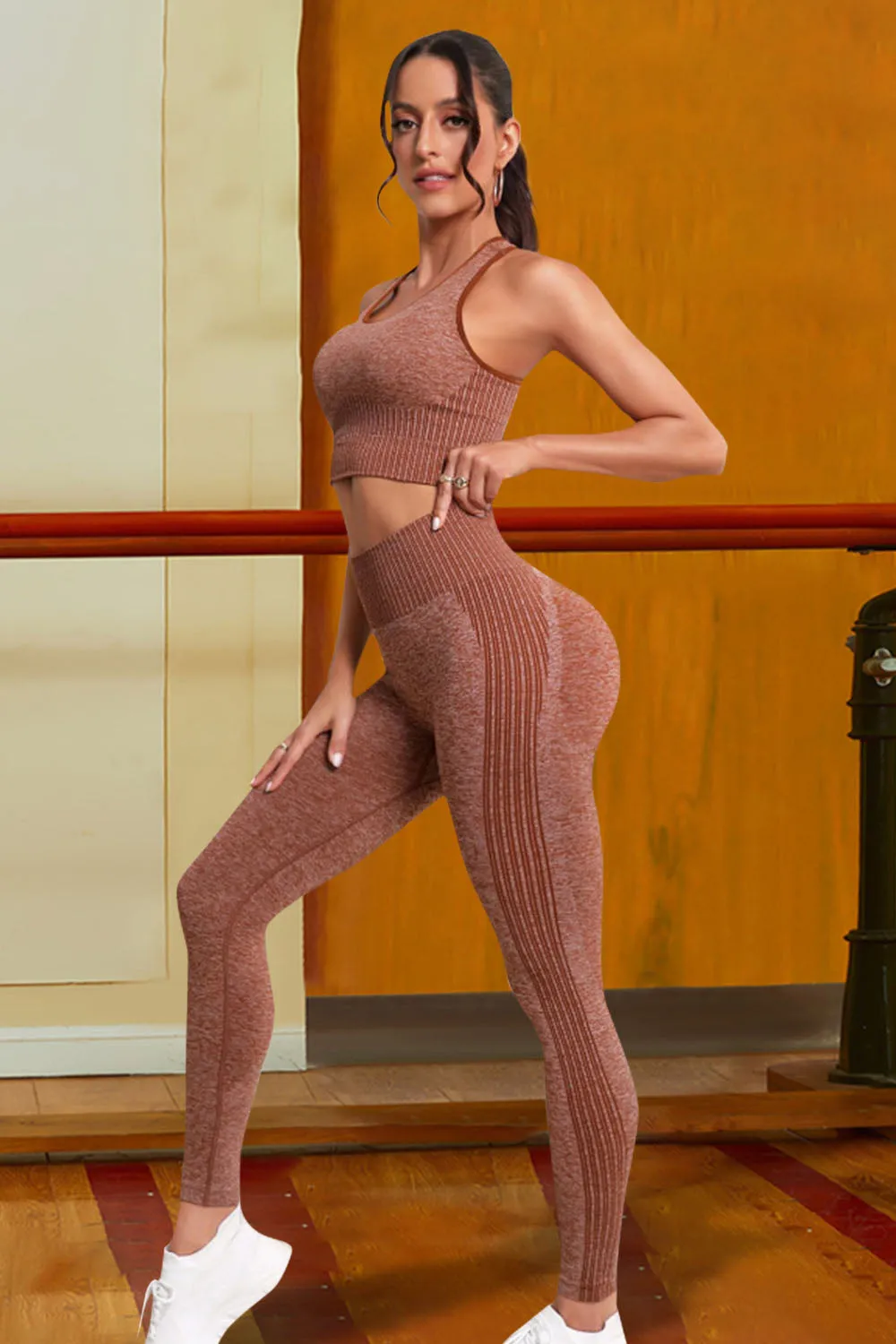 Ribbed Tank Top and Leggings Set for Sports.